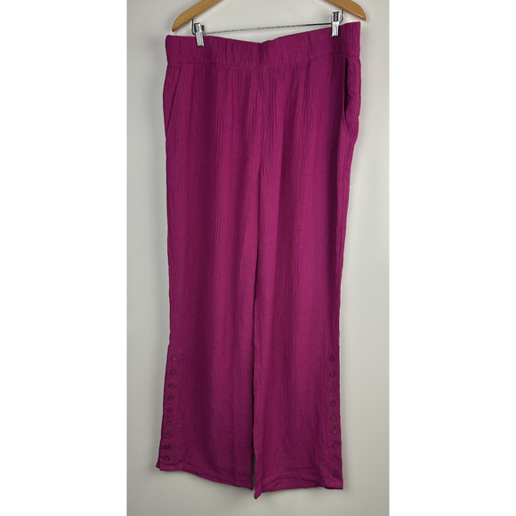Soft Surroundings Oceo Gauze Wide Leg Pants Button Hem Fuchsia Plus Size 1X - Picture 2 of 12